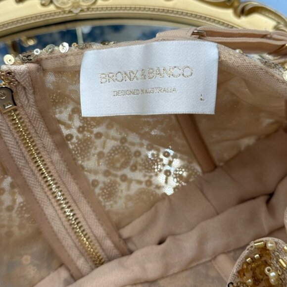 🆕 BRONX & BANCO 🧿 NWOT Allegra Gold Sequin & Beaded Maxi Dress, Sz L US 8 - Picture 15 of 16